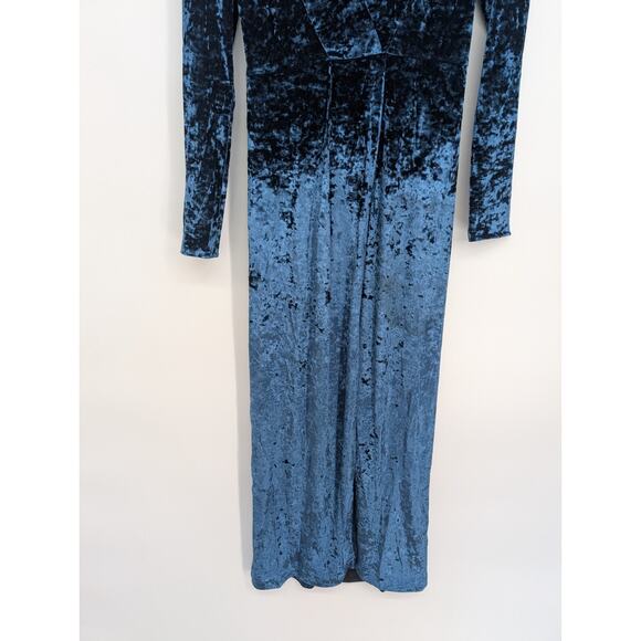 Galvan London Long-Sleeve Deep-V Hammered Velvet Cocktail Dress SZ 4 Blue #1D459 - Picture 5 of 16